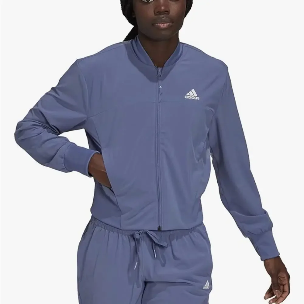 Adidas Women Aero Ready Cropped Windbreaker Track Jacket Size XL Violet Retro - Picture 7 of 7